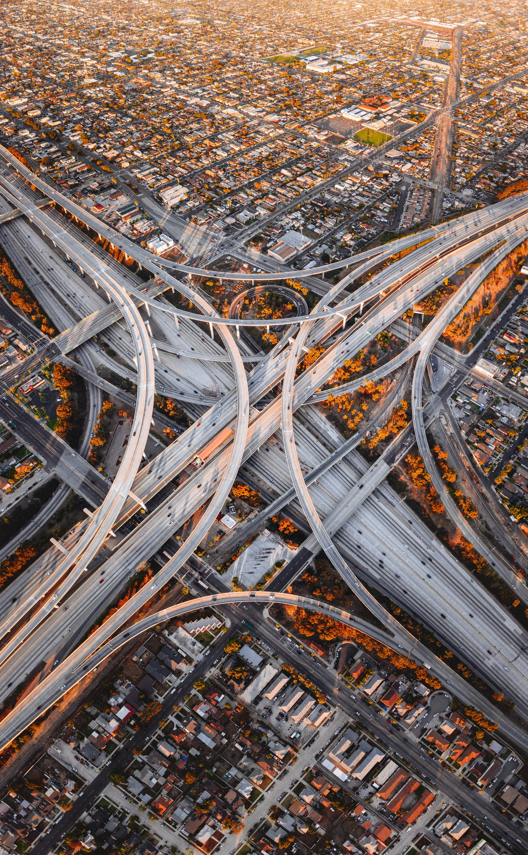 Los Angeles highway interchange aerial view